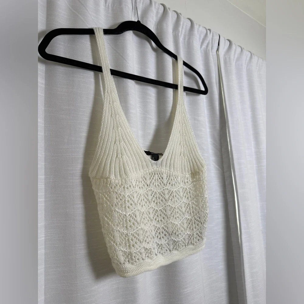 Forever 21 Cream Crochet Knit Crop Tank Top Festival Outfit | NWT Size S - Picture 6 of 11
